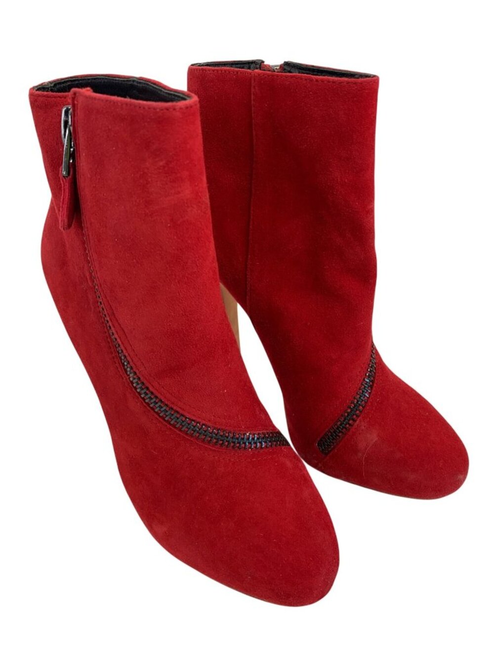 Diane Von Furstenberg Red Suede Cady High Heel Booties 7M Curve Zipper EUC $350 - Picture 2 of 11